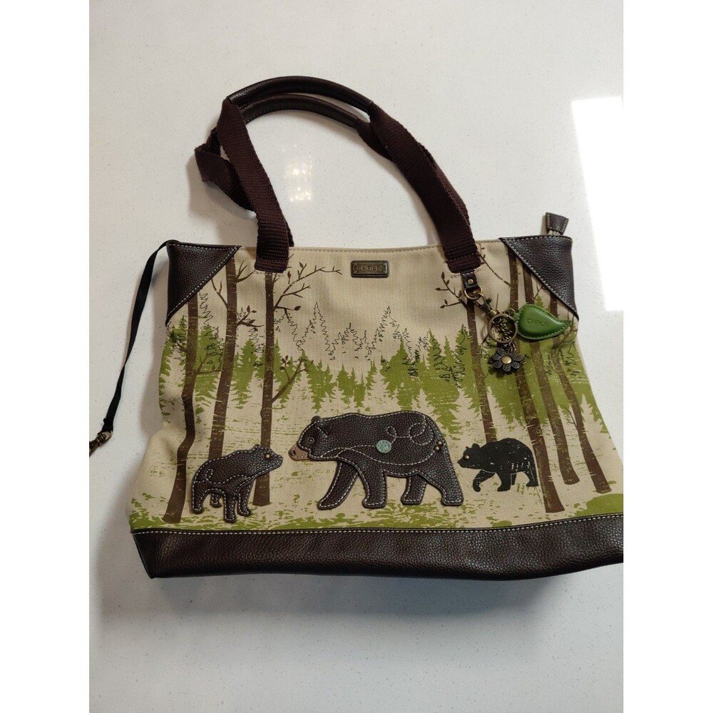 Chala Black Bear Mom & 2 Cubs Bag with  Appliqué NWOT